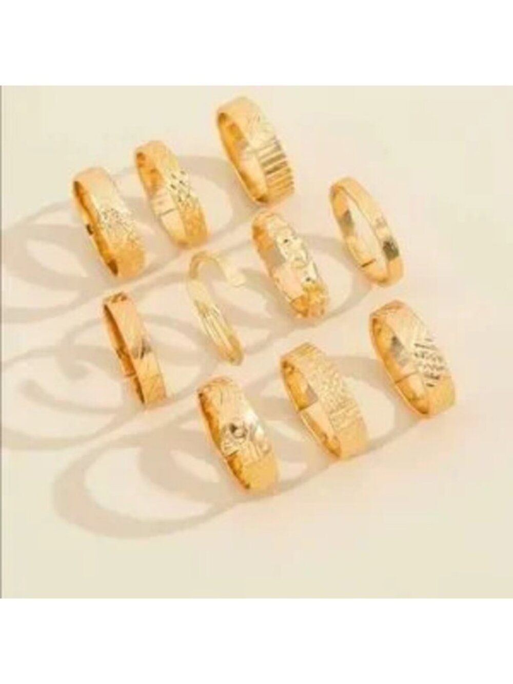 Gold 10pc textured ring set - Picture 2 of 2